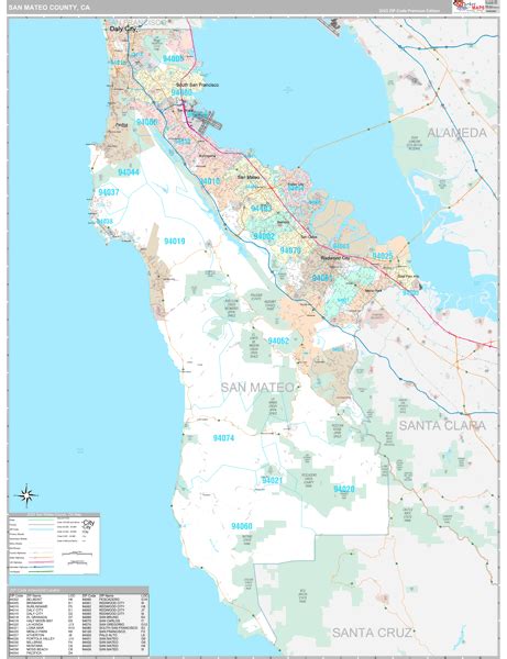 San Mateo County, CA Wall Map Premium Style by MarketMAPS - MapSales