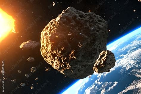 Asteroid Impact. End Of World. Judgment Day. Group Of Burning Exploding ...