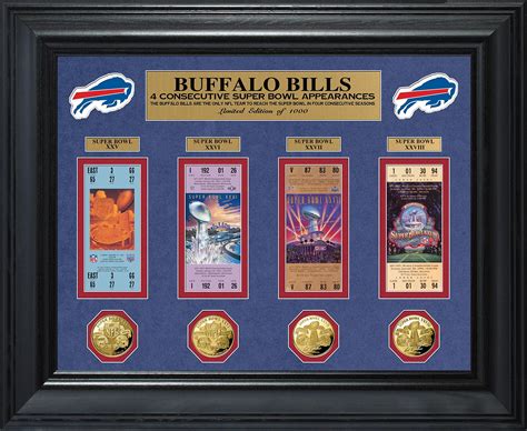 NFL Buffalo Bills 4 Super Bowl Appearances Deluxe Ticket & Game Coin Collection, 32" x 27" x 4 ...