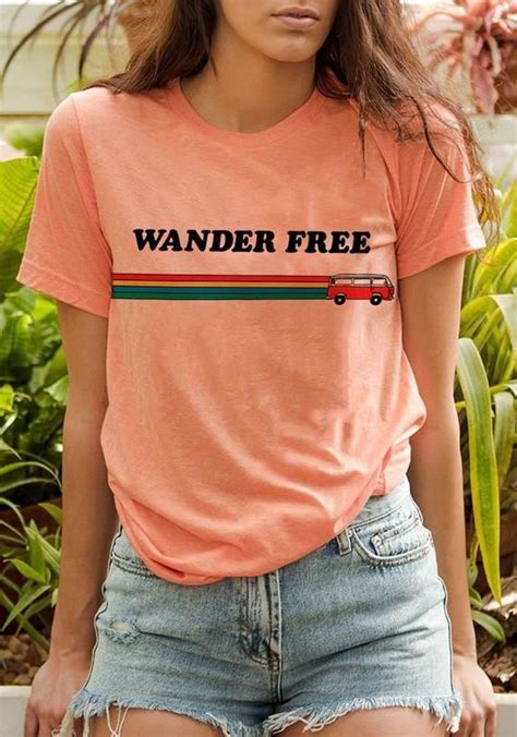 Wander Free Tee / womens graphic tees / 70s 60s vintage style groovy rainbow t shirt ...