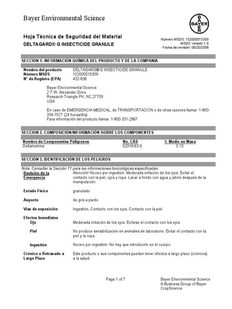 Deltagard G Insecticide Granule Spanish 20jun2008 | PDF | Contaminación | Toxicidad