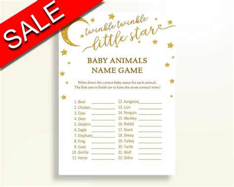 Baby Animal Names Baby Shower Baby Animal Names Twinkle - Etsy