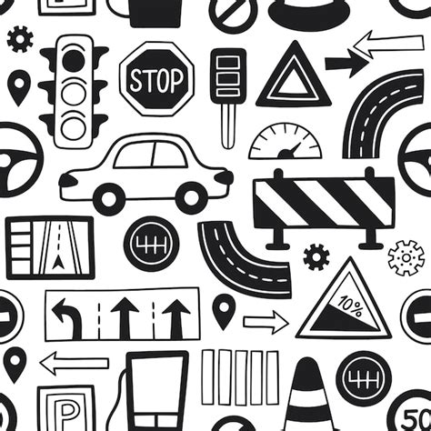 Premium Vector | Hand drawn drive symbols seamless pattern Doodle cars ...