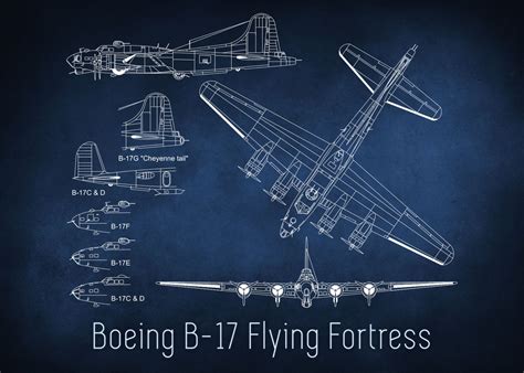 'B17 Bomber Blueprint' Poster, picture, metal print, paint by The Trackless Road | Displate