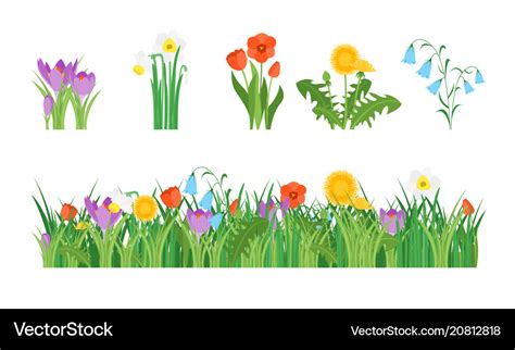 Cartoon garden flowers and element set Royalty Free Vector