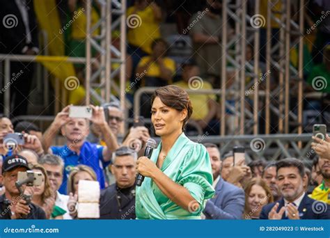 Michelle Bolsonaro Stands on Stage during the Official Campaign Launch ...