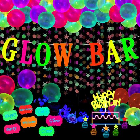 Buy Glow Neon Party Supplies Glow Bar Banner Fluorescent Balloons ...