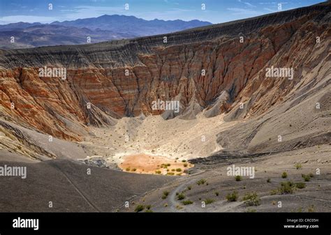 Maar and sedimentary rocks at the Ubehebe Crater, volcanic crater ...