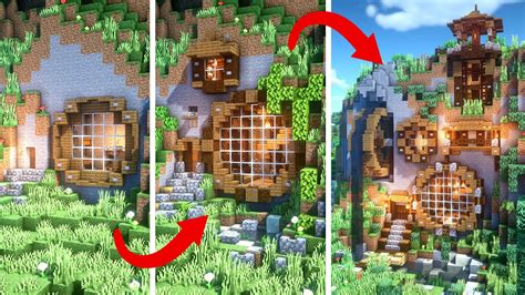 Survival Mountain House Minecraft Builds | BASIC vs INTERMEDIATE vs ...