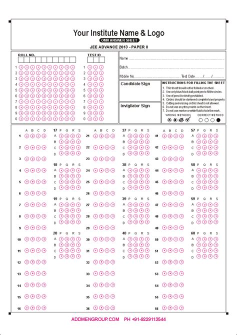 OMR Design Sheets with Matrix Block