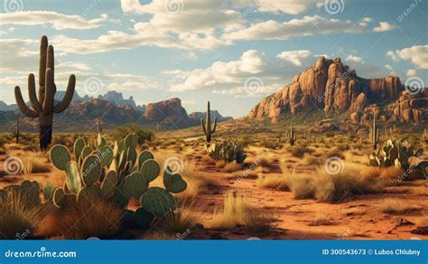 Wild West Texas Desert Landscape with Mountains and Cacti Stock ...