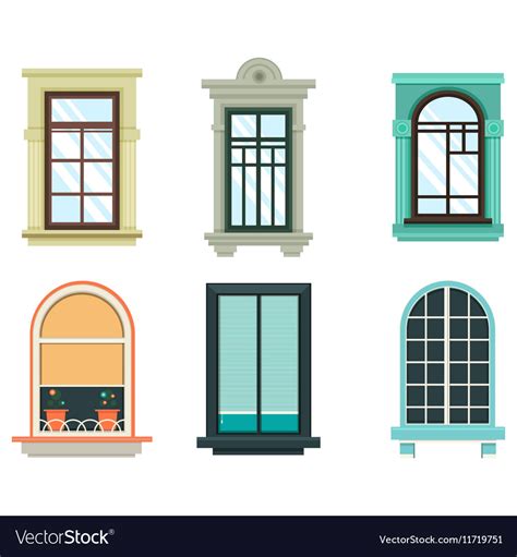 Wood windows frames isolated set exterior view Vector Image