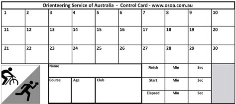 CONTROL CARDS - 30 punch squares (pack of 100) - Orienteering Service of Australia