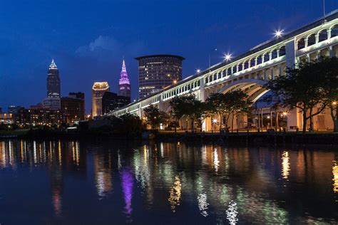 Cleveland Skyline Ohio Blue Sky at Night Terminal Tower - Etsy