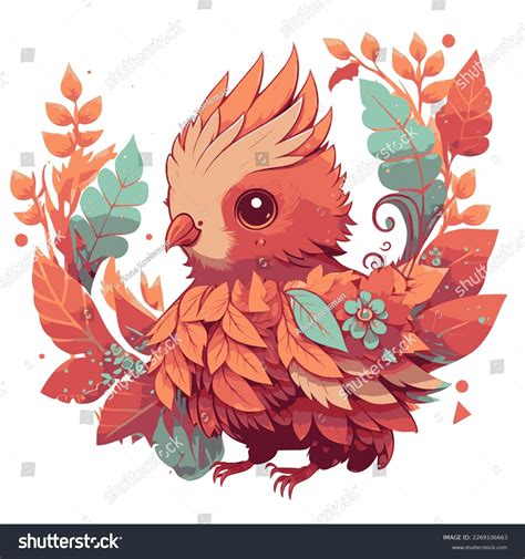 Illustration Cute Kawaii Phoenix Bird Character Stock Vector (Royalty ...