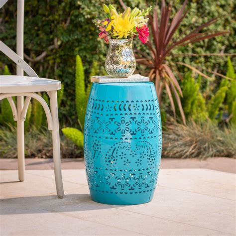 Rosie Outdoor 12" Iron Side Table,Blue - Walmart.com Metal Outdoor Side ...