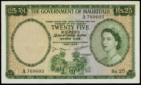 Mauritius 25 Rupees banknote 1954 Queen Elizabeth II|World Banknotes ...