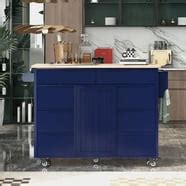 Kitchen Island Cart, Island Table for Kitchen, Rubber Wood Drop-Leaf Countertop, Mobile Portable ...