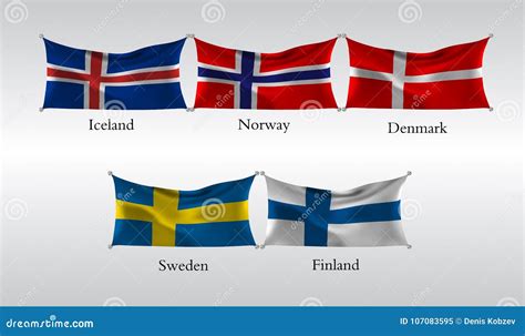 Ajuste Bandeiras De Países Europeus Bandeira De Ondulação De Islândia, Noruega, Dinamarca ...