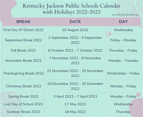 Kentucky Jackson Public Schools Calendar 2022-2023