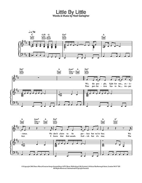 Oasis 'Little By Little' Sheet Music and Printable PDF Music Notes | Sheet music notes, Sheet ...