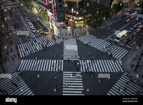 The Ginza district at night. Ginza is a popular upscale shopping area ...