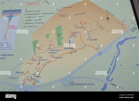 Map of Geysir Hot Springs Area, Iceland Stock Photo - Alamy