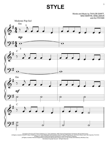 Style sheet music by Taylor Swift (Piano (Big Notes) – 157278)