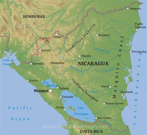 Nicaragua Physical Map