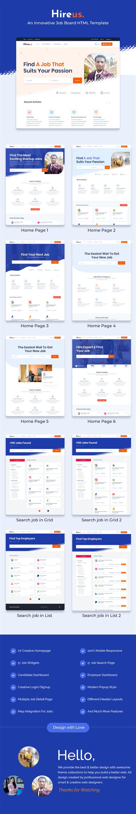 Hireus – Job Board HTML Template | Bootstrap4