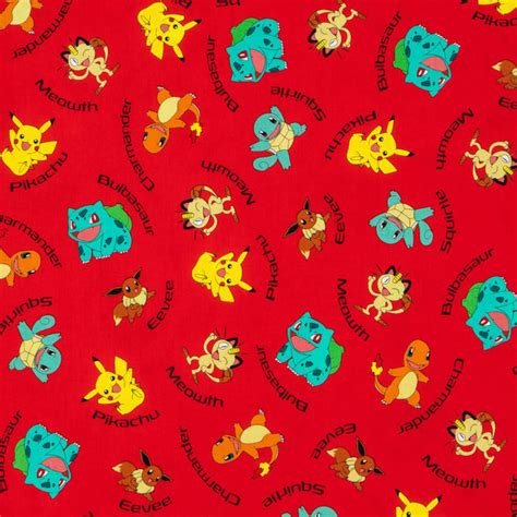 Pokemon Fabric by the Yard Pokemon Characters on Red - Etsy