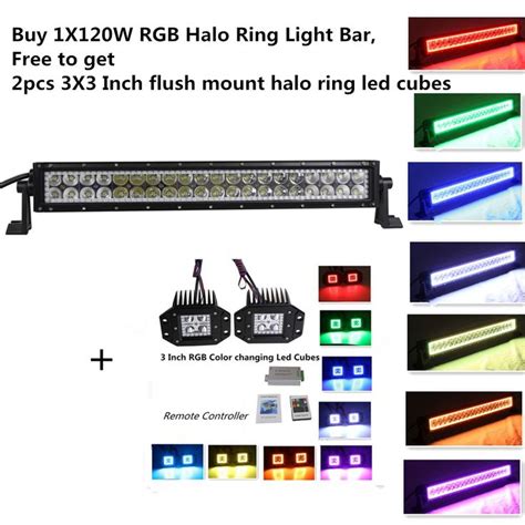 Straight 22" 120W Led Light Bar with Halo Ring Colormorph 12 Colors by Remote Controller ...