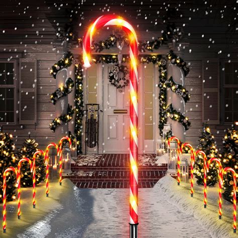 Christmas Candy Cane Lights 21 inch 10 Pack 8 Lighting Modes Flickering Candy Cane Pathway ...