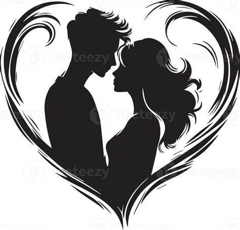 silhouette of a loving couple in a heart-shaped frame or a heart shaped image in a Valentine's ...