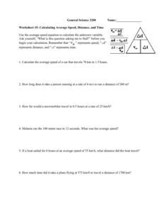 Calculating Average Speed, Distance and Time Worksheet for 9th - 11th Grade | Lesson Planet