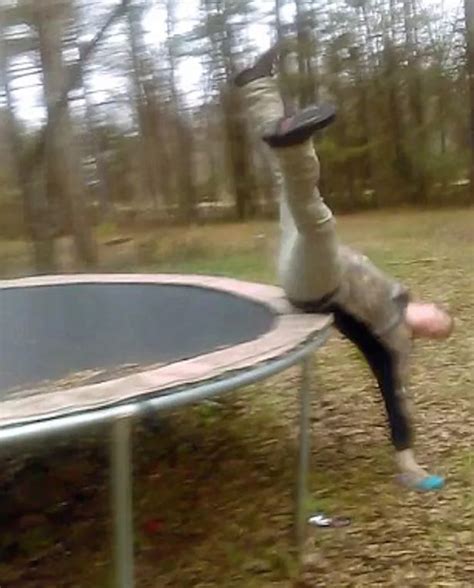 Teenager's backflip on trampoline goes seriously wrong when he bounces off it and lands in a ...