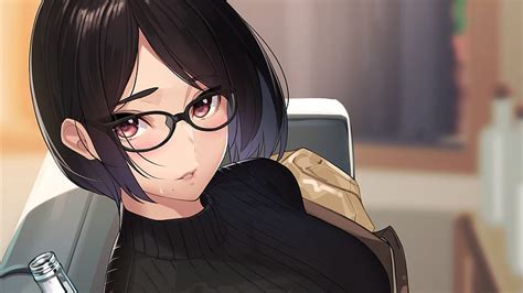 1366x768px, 720P free download | Short Hair Anime Girl With Glasses Anime Girl, HD wallpaper ...