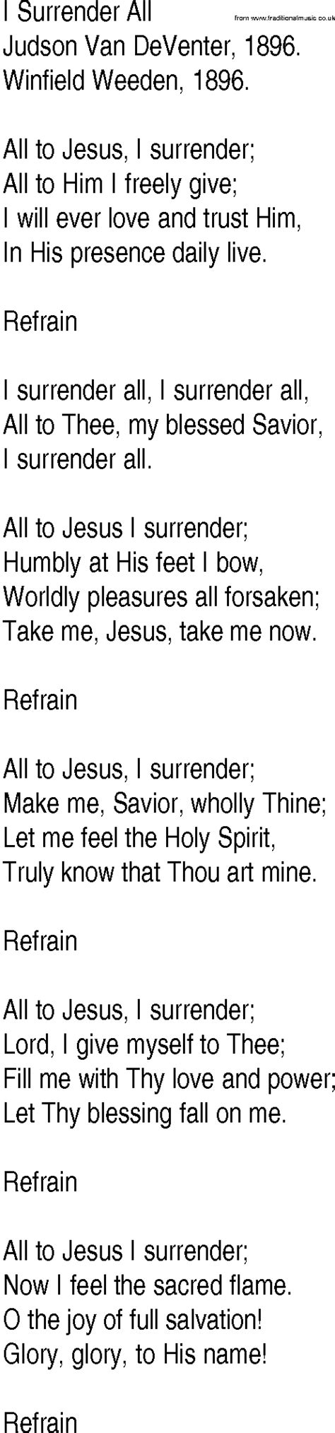 Hymn and Gospel Song Lyrics for I Surrender All by Judson Van DeVenter