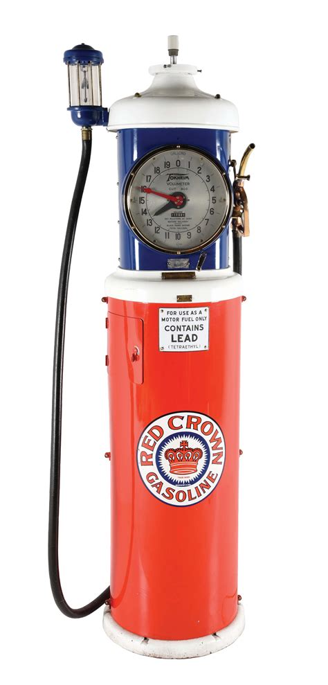 TOKHEIM MODEL #850 CLOCK FACE GAS PUMP RESTORED IN RED CROWN GASOLINE. - auctions & price archive