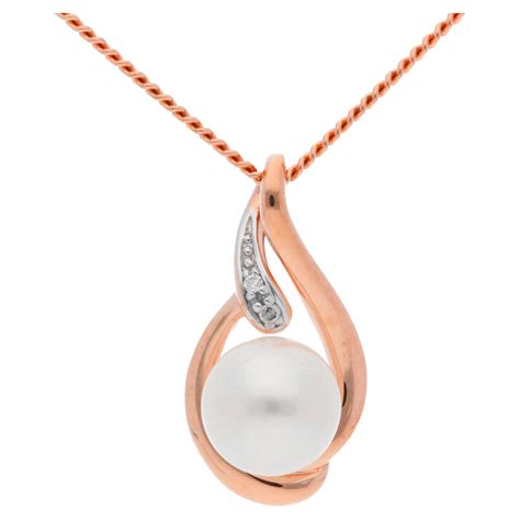 9ct Rose Gold Pearl & Diamond Pendant | Buy Online | Free Insured UK Delivery