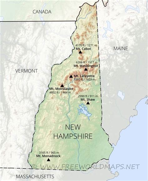 Physical map of New Hampshire