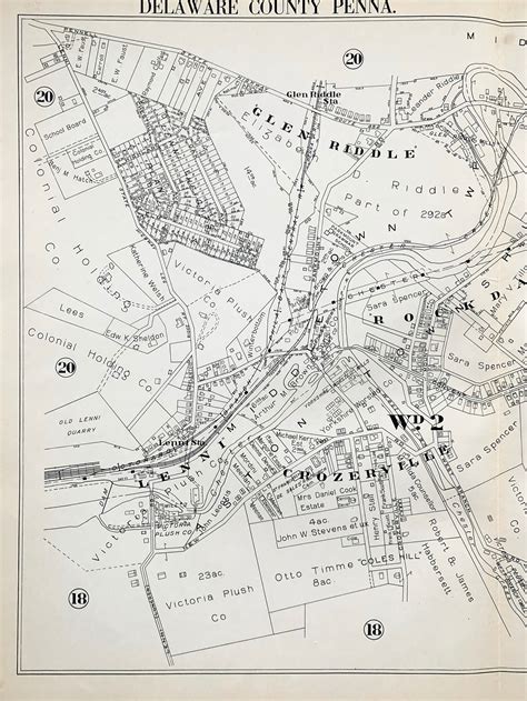 Aston Township, Middletown Township, Original 1934 Delaware County Pennsylvania Atlas Map, Glen ...