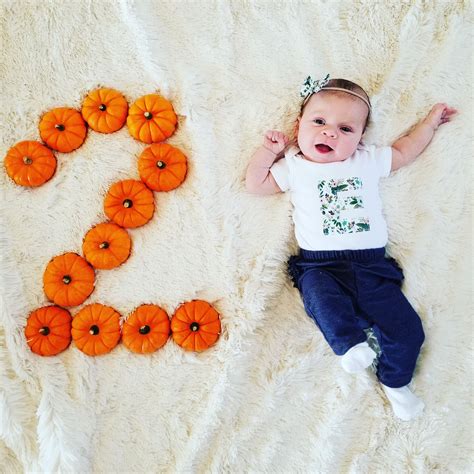 Monthly Baby Photo Ideas, 2 Months Old, Baby Girl, Pumpkins, Halloween, Monogram | Baby first ...