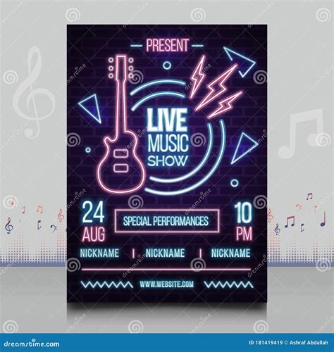 Elegant Neon Lights Music Festival Poster in Creative Style with Modern ...