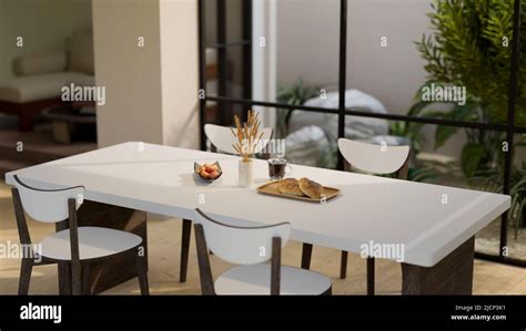 Modern dining room interior design with modern white and classic wood ...