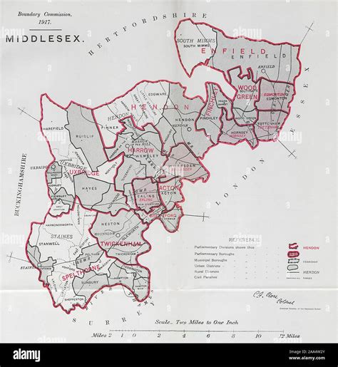 Middlesex Parliamentary County. BOUNDARY COMMISSION. Close 1917 old map Stock Photo - Alamy