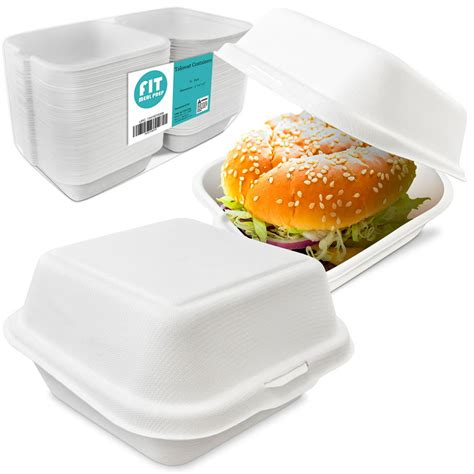 [75 Pack] 6x6x3” Clamshell Food Containers with 1 Compartment - Compostable Take Out Box, 100% ...