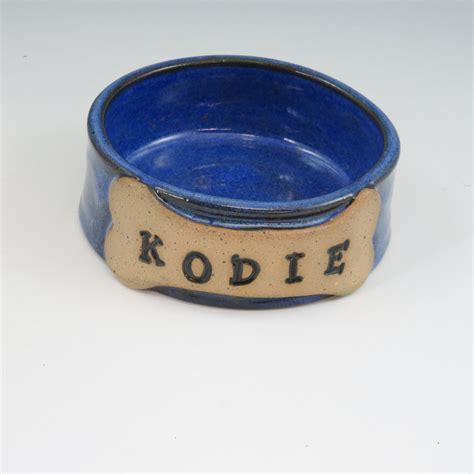 Personalized medium ceramic pottery dog bowls,custom pottery dog bowls, personalized pet bowl ...