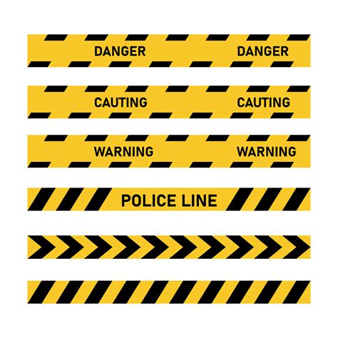 Police tape set. Yellow and black ribbon Danger, Warning, Caution ...