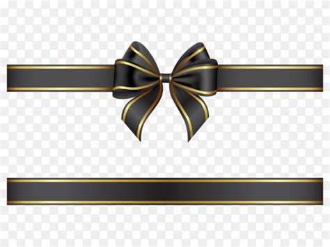 Black ribbon bow with gold edging on transparent background PNG ...